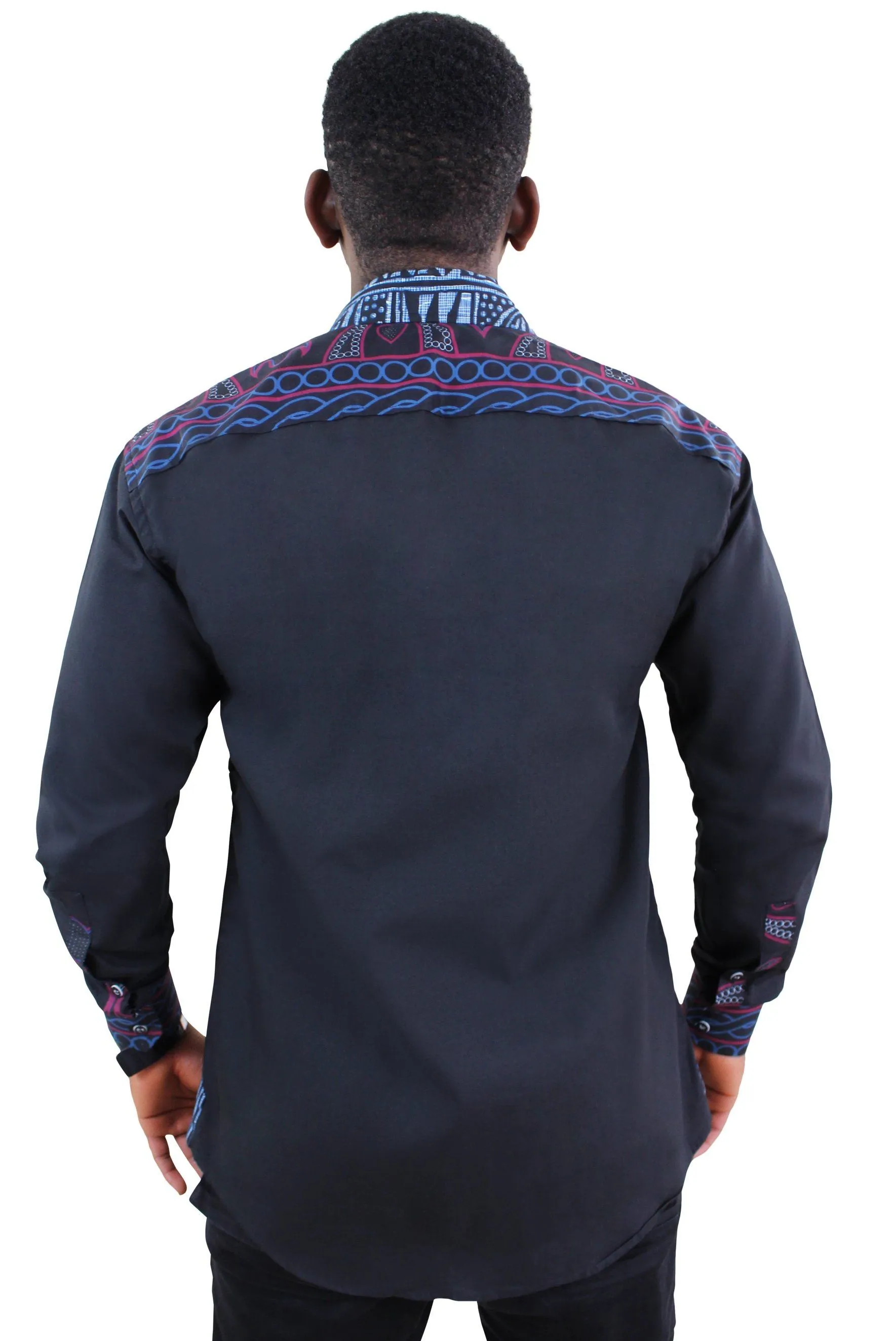 Bamileke African Print Long Sleeve Men's Shirt - Black