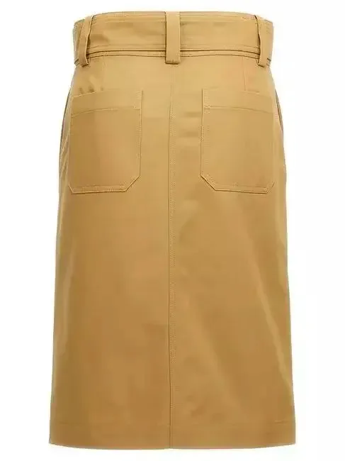 Belted Hidden-Button-Closure Cargo Skirt