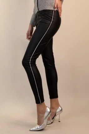 Black PU Embellished Stripe Leggings