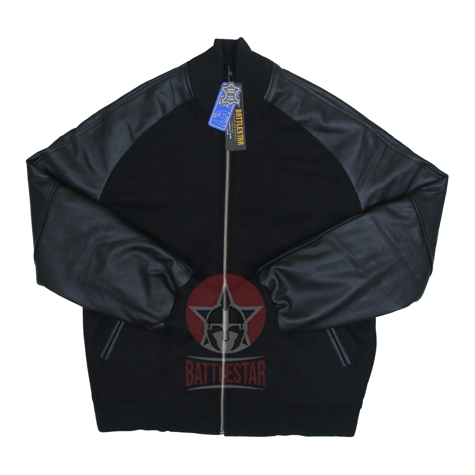 Black Raglan Sleeves Varsity Jacket