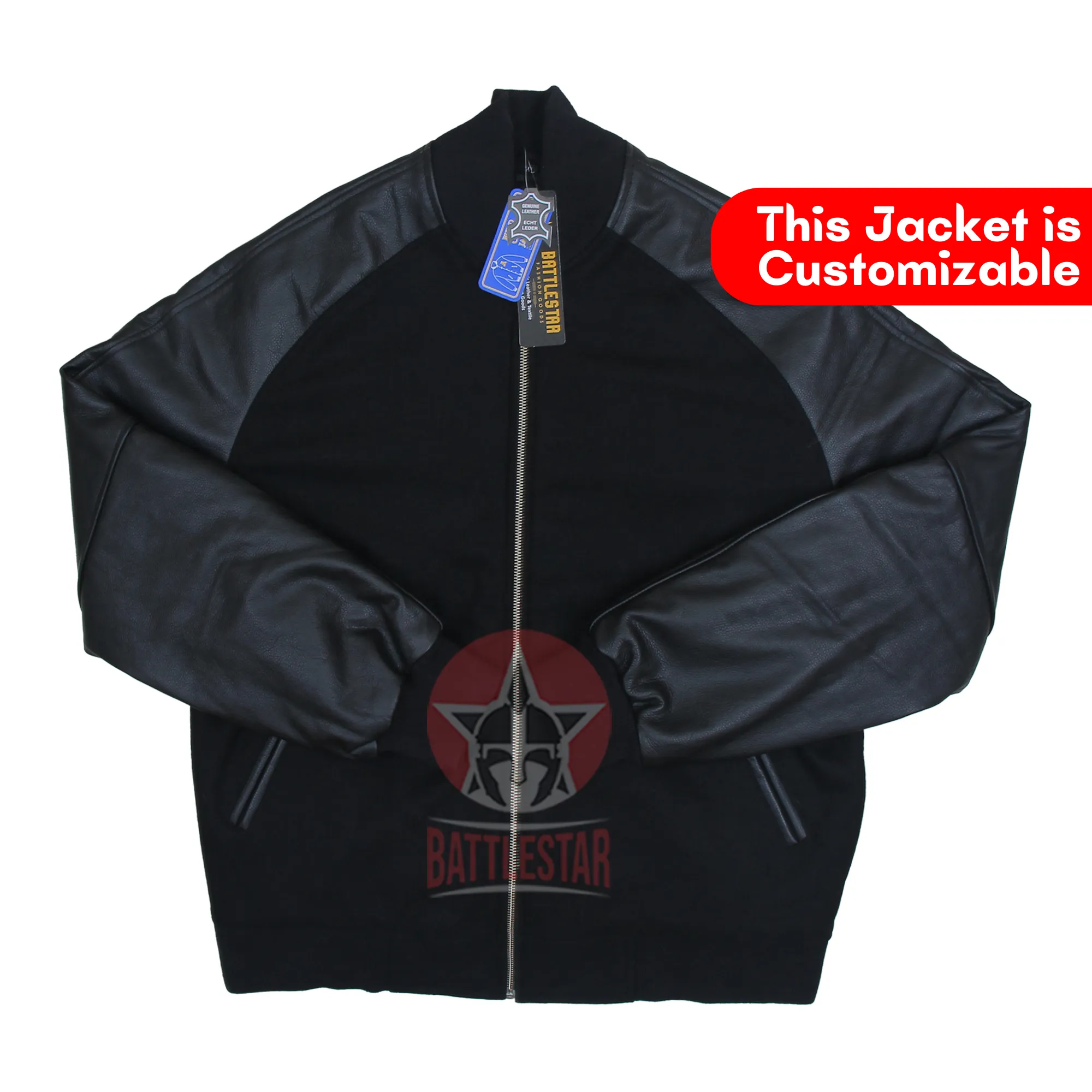 Black Raglan Sleeves Varsity Jacket