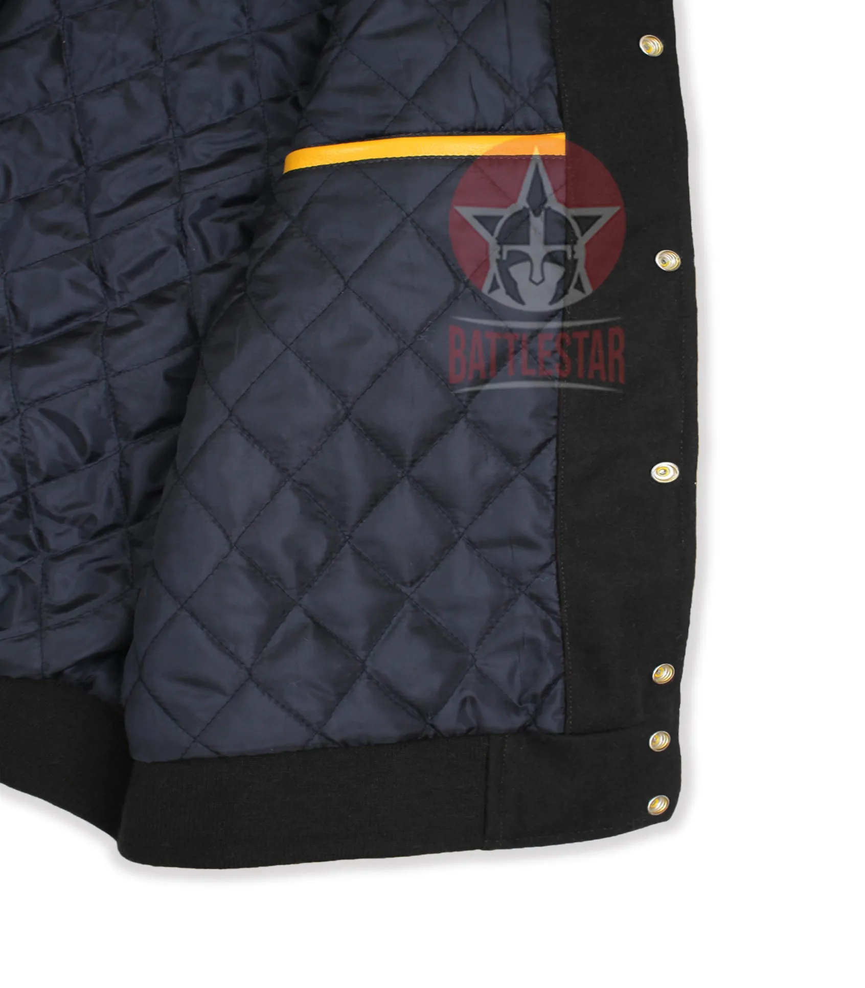 Black Wool Gold Yellow Leather Sleeves Varsity Jacket