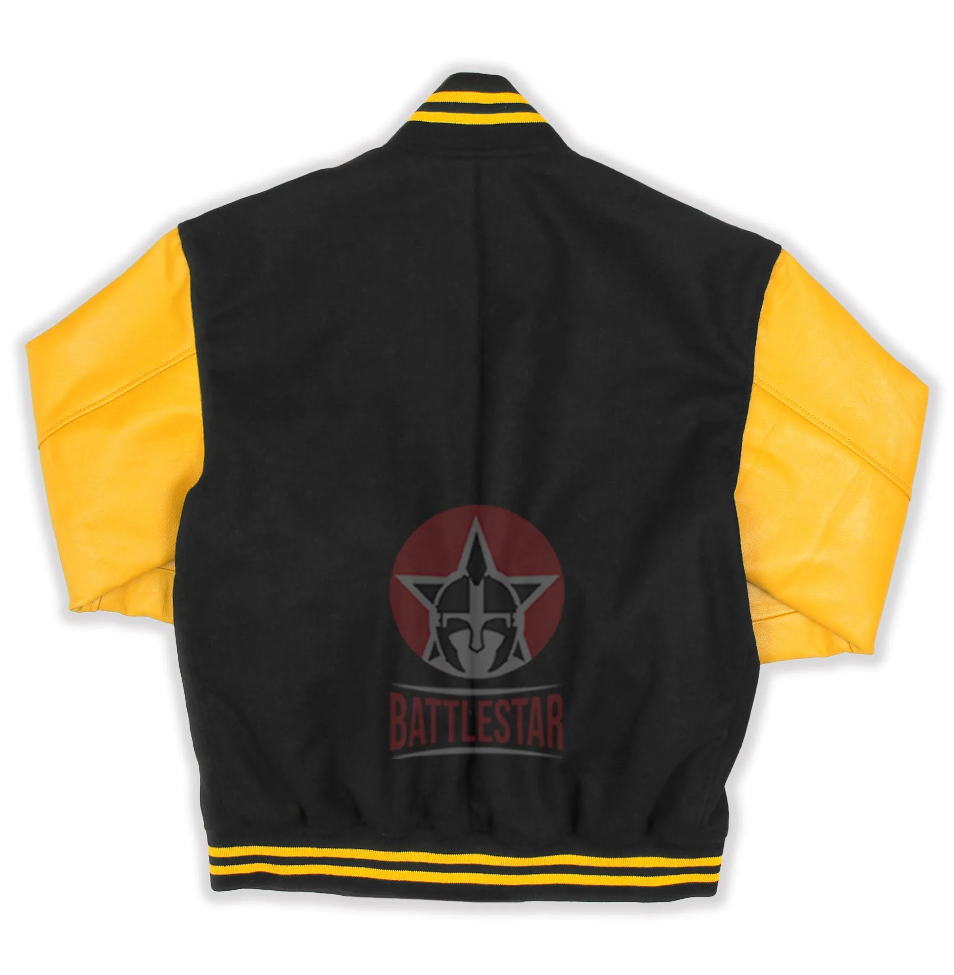 Black Wool Gold Yellow Leather Sleeves Varsity Jacket