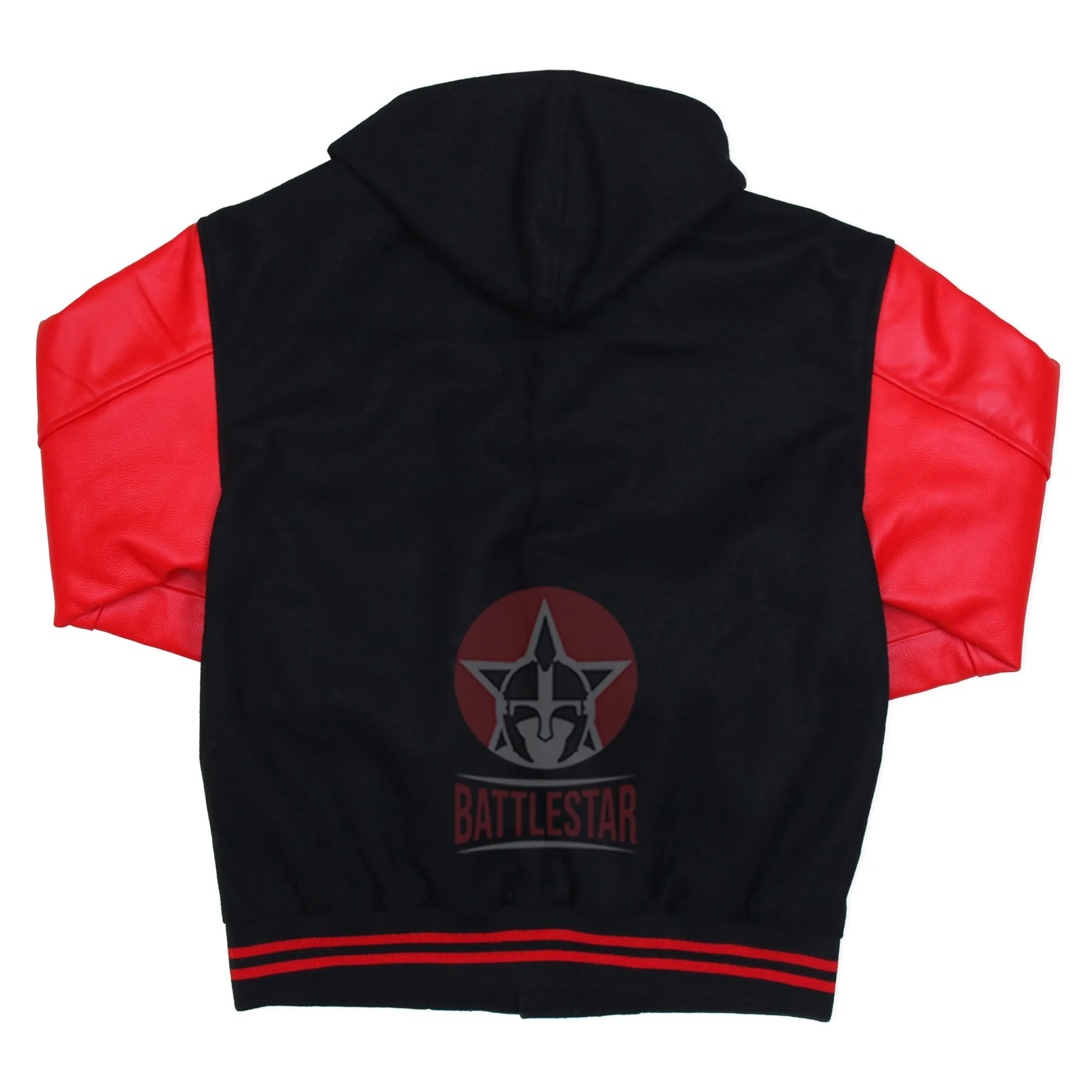 Black Wool Hooded Varsity Jacket Red Leather Sleeves