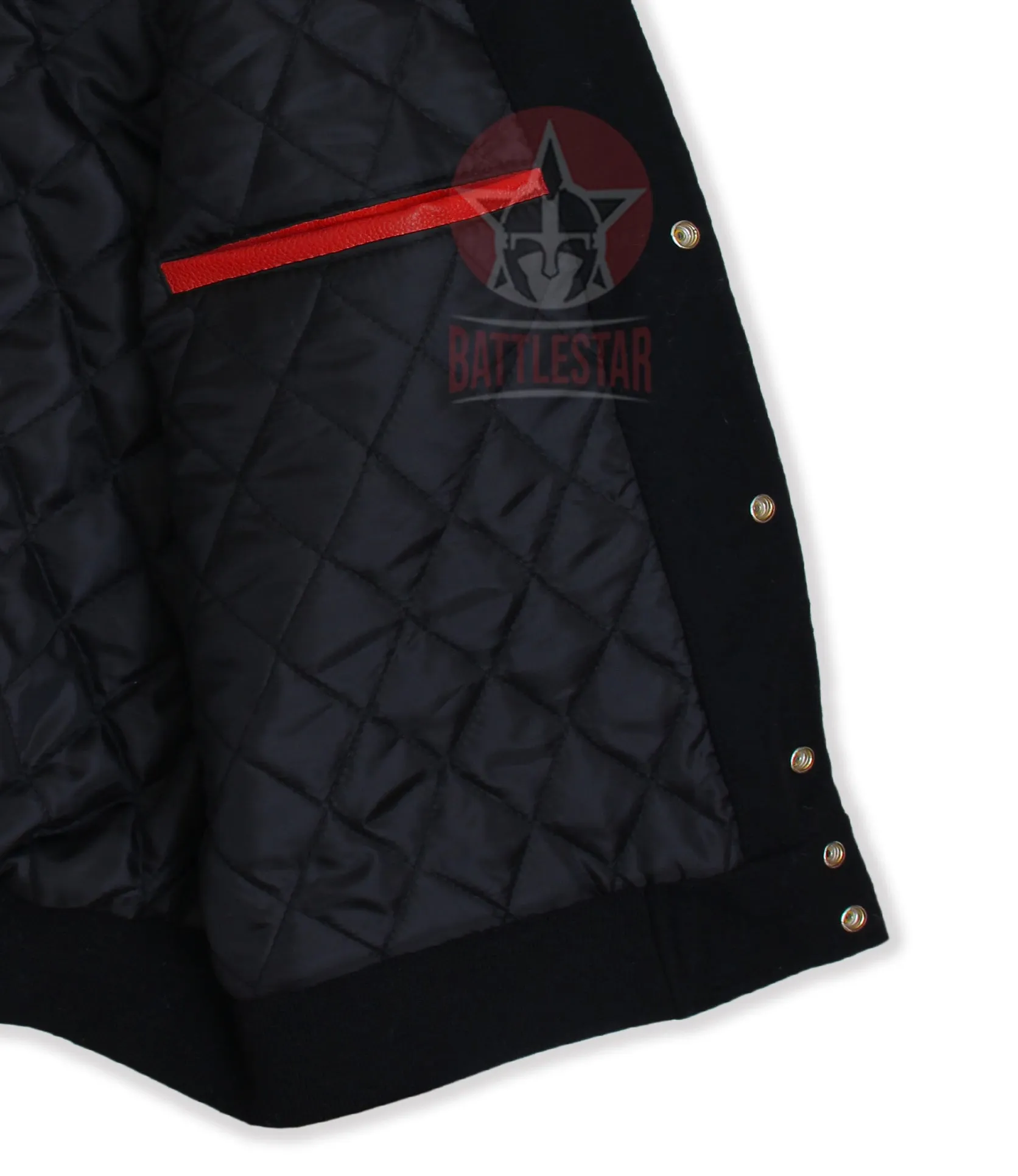 Black Wool Hooded Varsity Jacket Red Leather Sleeves