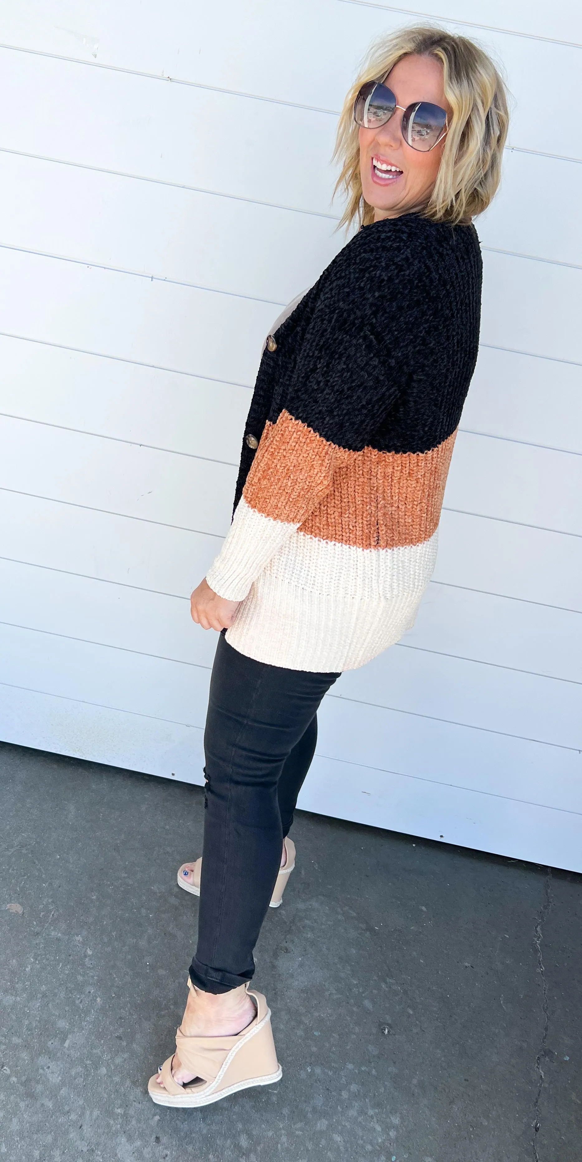 Blissfully Comfy Black Colorblock Cardigan - Final Sale