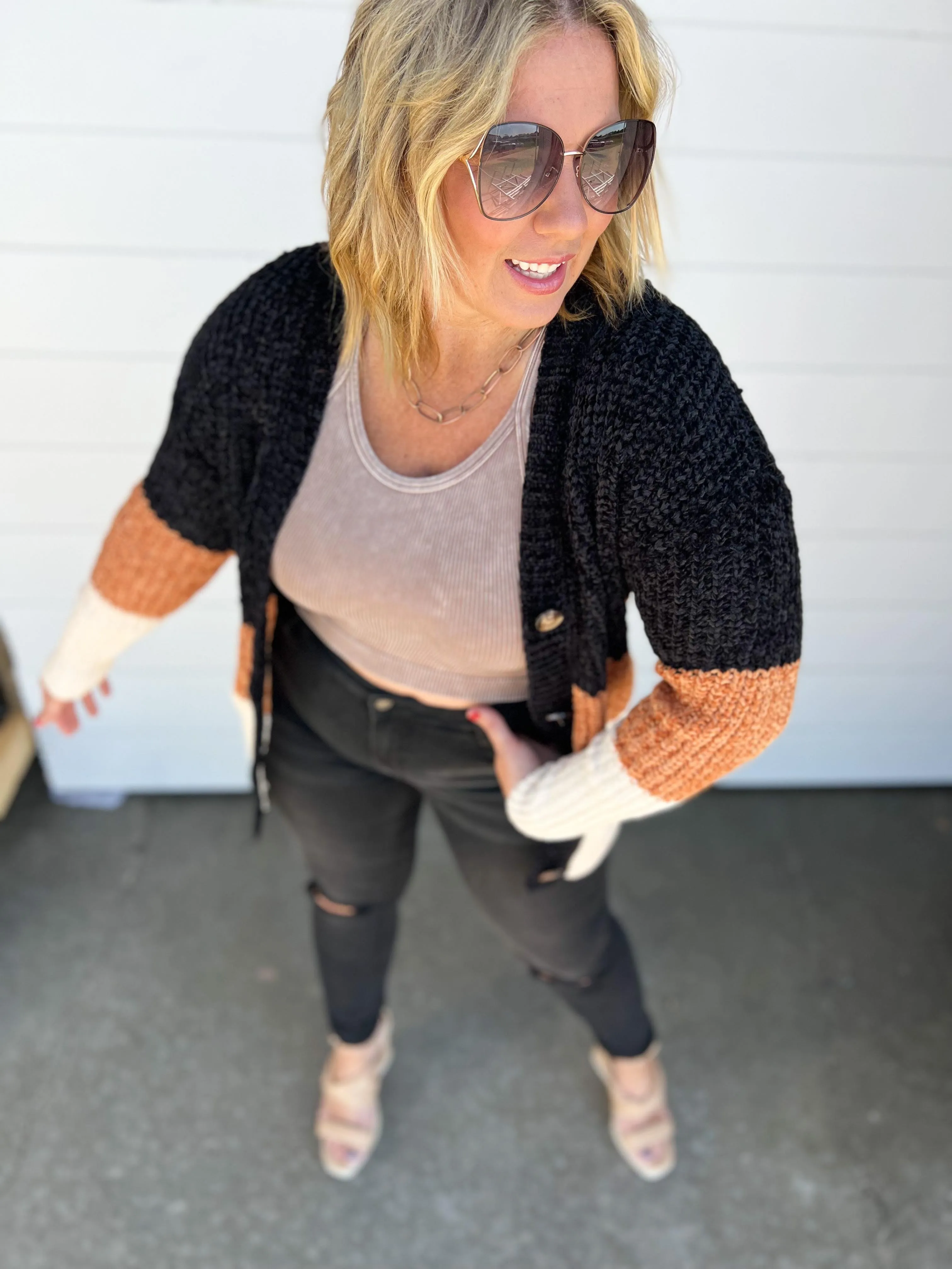 Blissfully Comfy Black Colorblock Cardigan - Final Sale