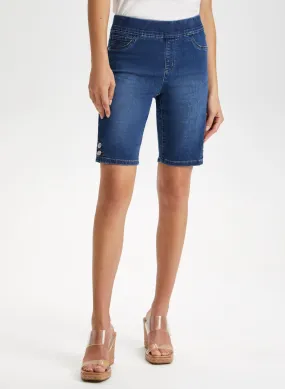 Button Detail Pull-On Denim Shorts