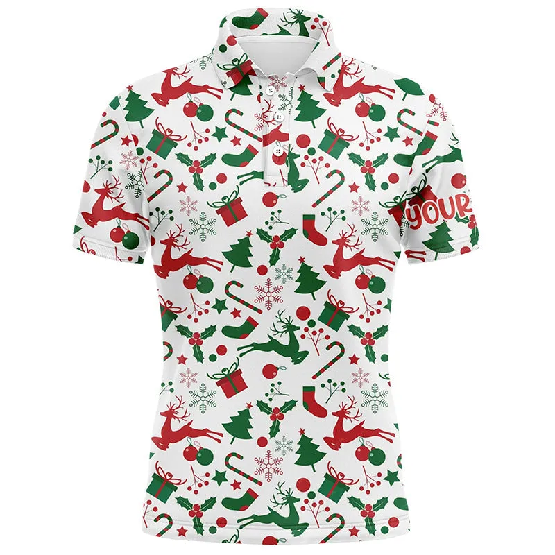 Christmas Elements Seamless Men Golf Polo Shirts Customized Funny Golf Shirts For Men Golf Gifts