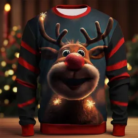 Christmas Elk Printing Round Neck Sweater Base Shirt Color Matching