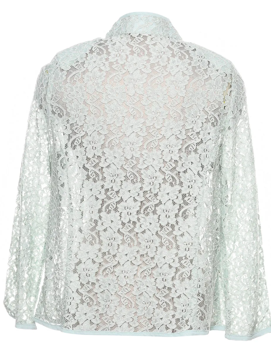 Classic White Lace 1980s Blouse - M