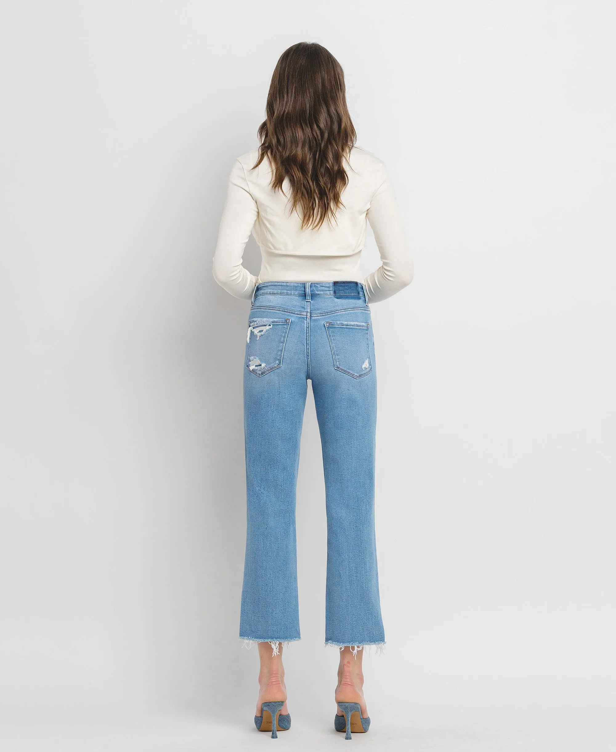 Comfy - High Rise Frayed Hem Crop Straight Jeans