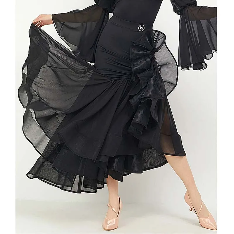 HC-Women's Black Swing Modern Ballroom Waltz Dance Skirts