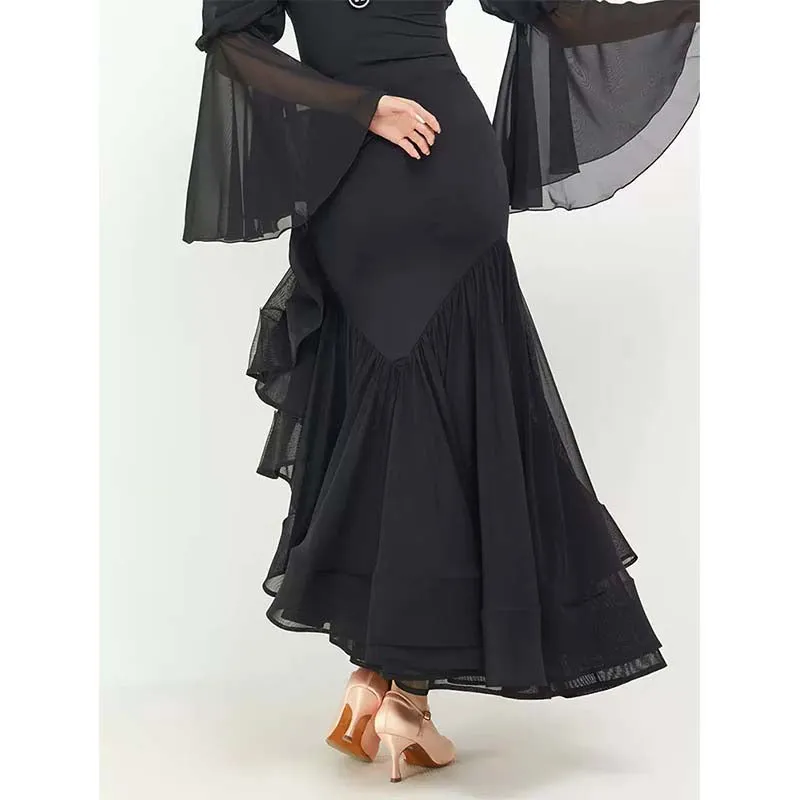 HC-Women's Black Swing Modern Ballroom Waltz Dance Skirts