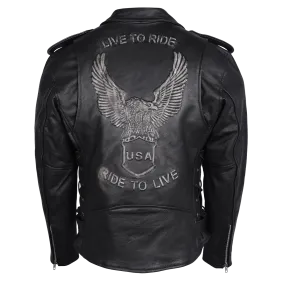 HMM525 Eagle Embossed Classic Biker Jacket