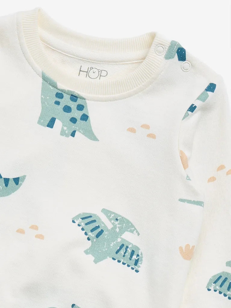 HOP Baby Off-White Printed Cotton Sweatshirt & Joggers Set