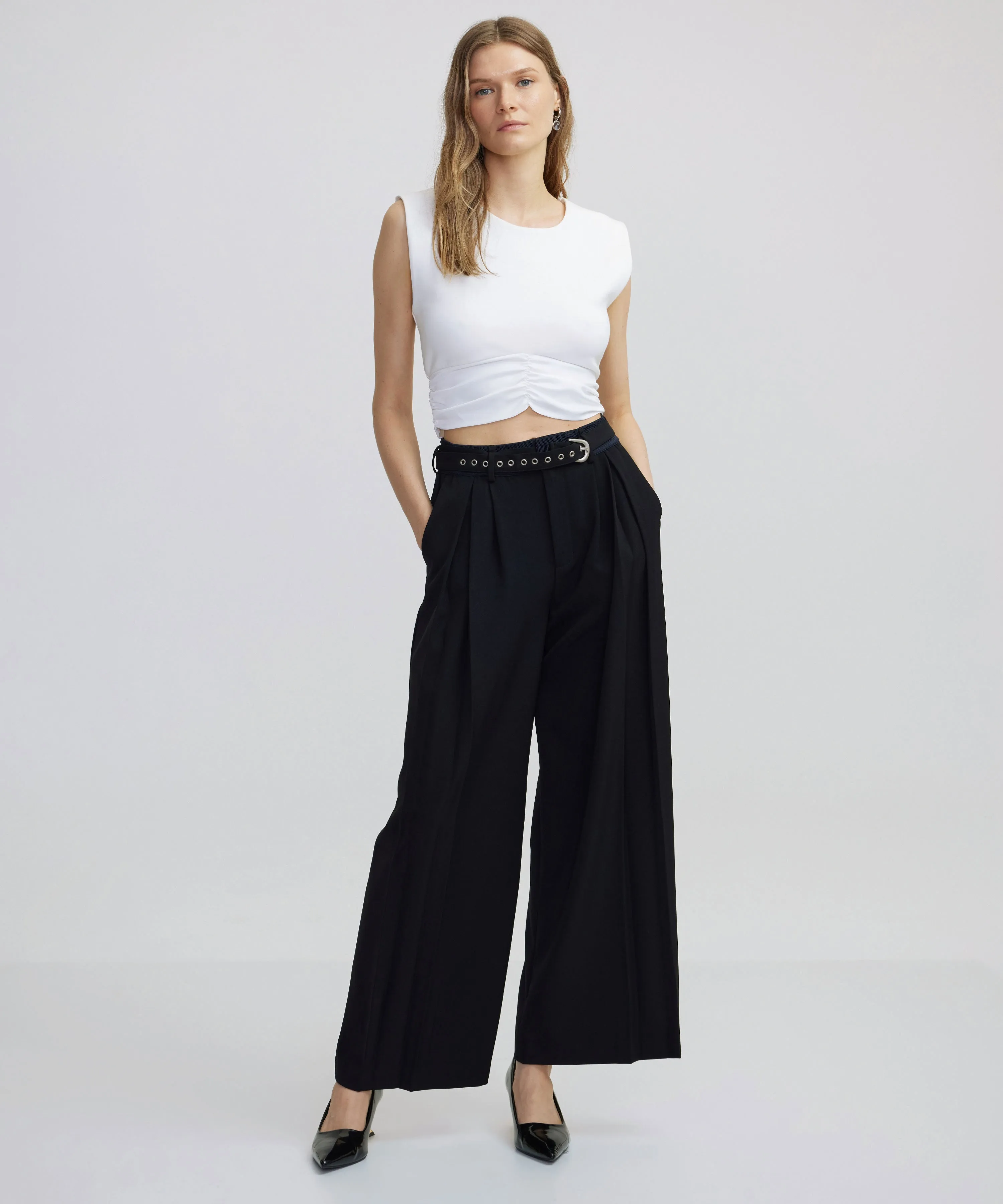 Ipekyol Rib Mix Belted Trousers Black