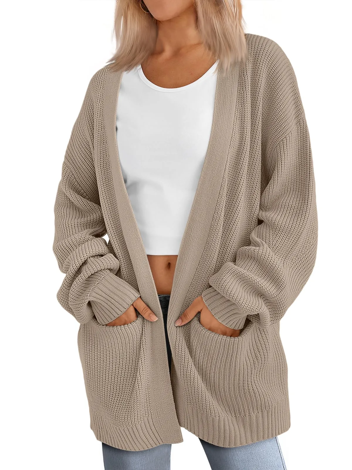 LILLUSORY Womens Oversized Cardigans Soft Knit Cardigan Sweater with Pockets