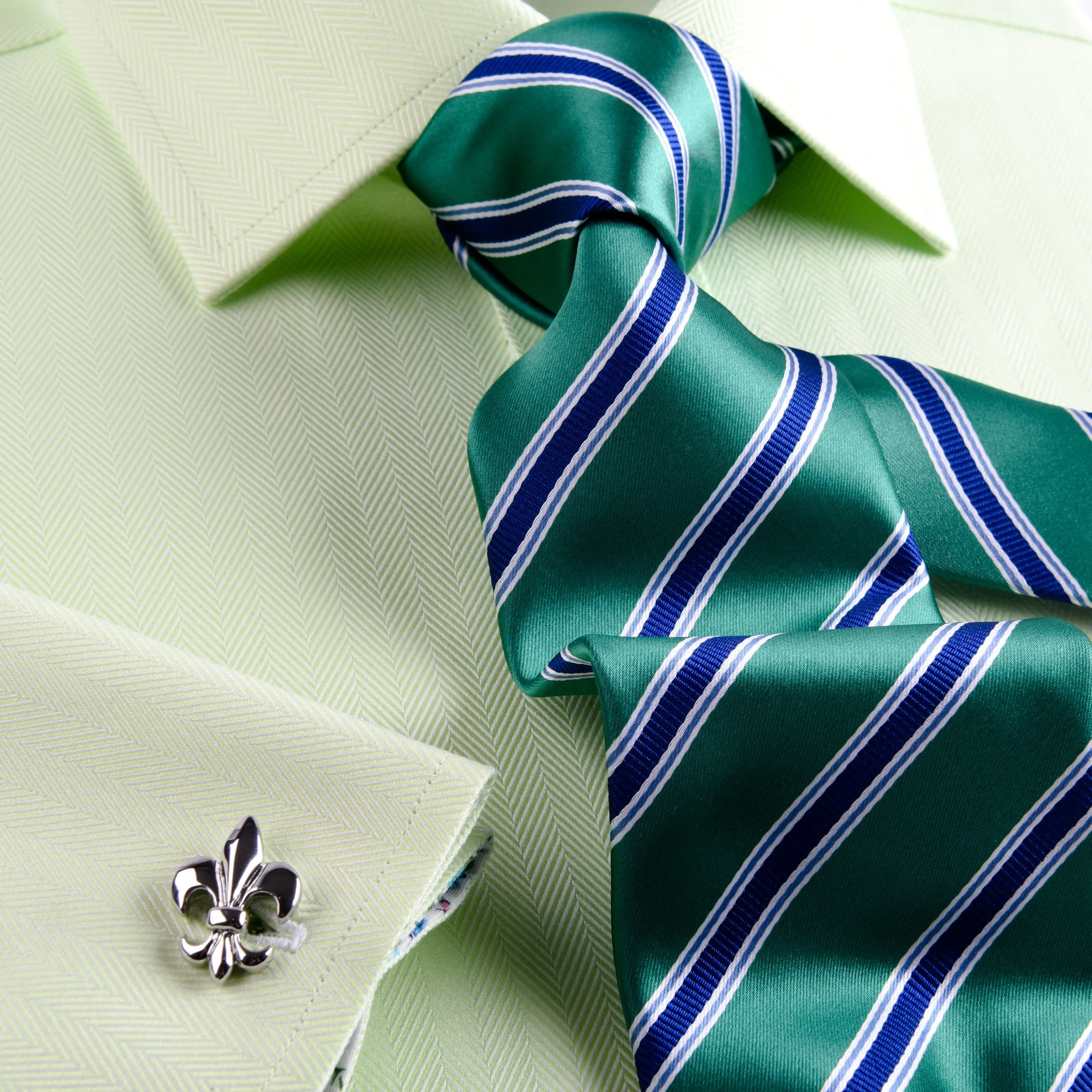 Lime Green Herringbone Twill Formal Business Dress Shirt in French Cuffs