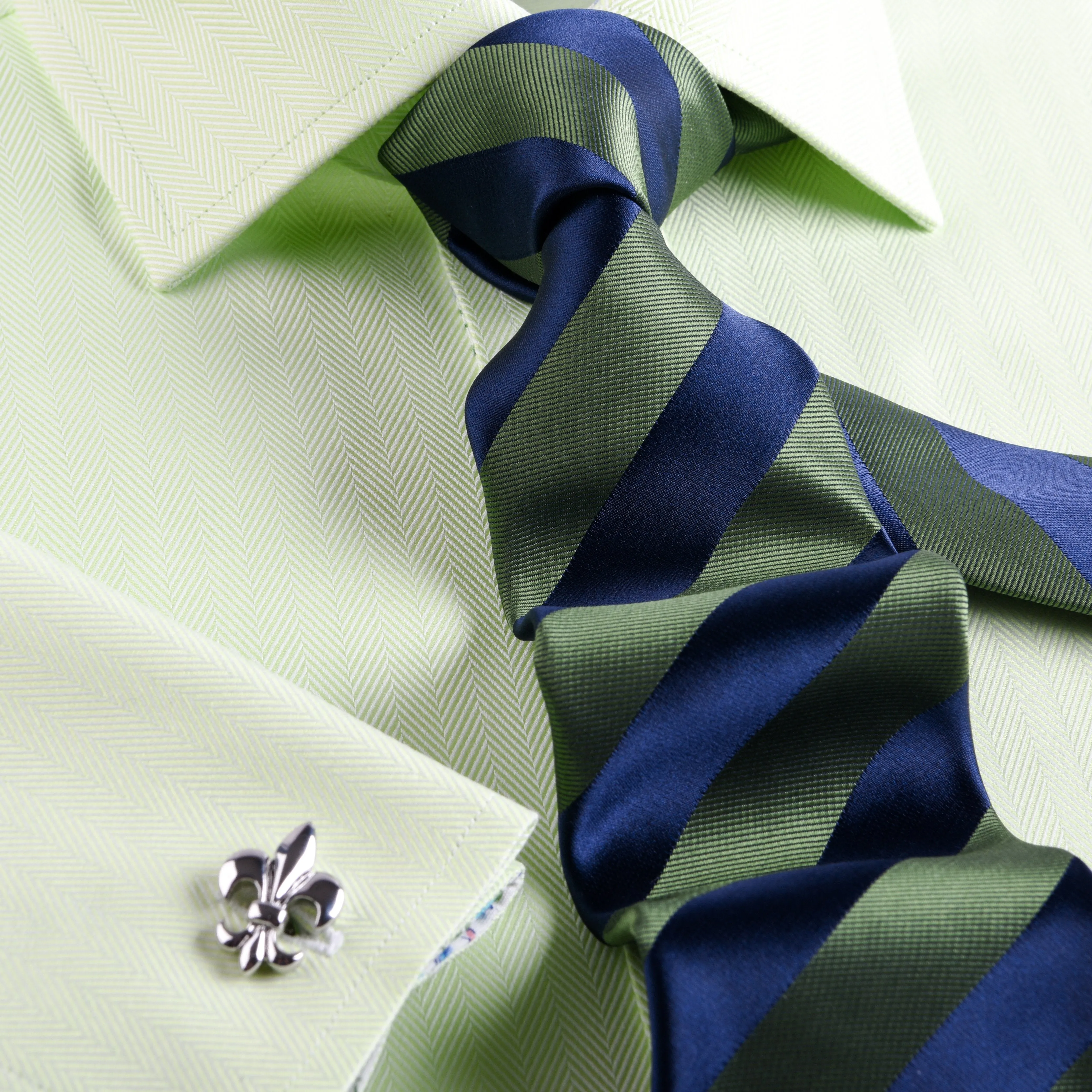 Lime Green Herringbone Twill Formal Business Dress Shirt in French Cuffs