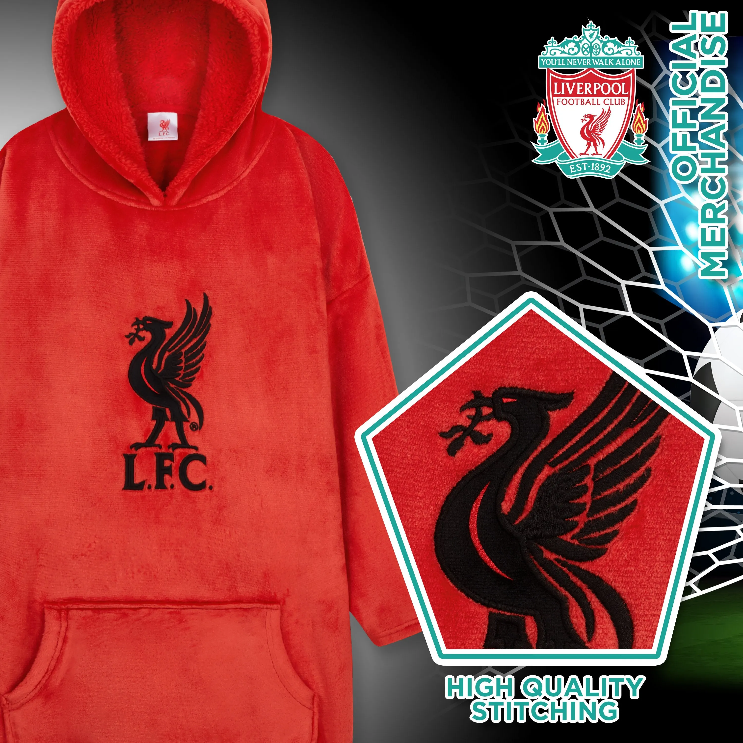 Liverpool F.C. Boys Hoodies, RED Oversized Hoodie Blanket, Kids Football Gifts