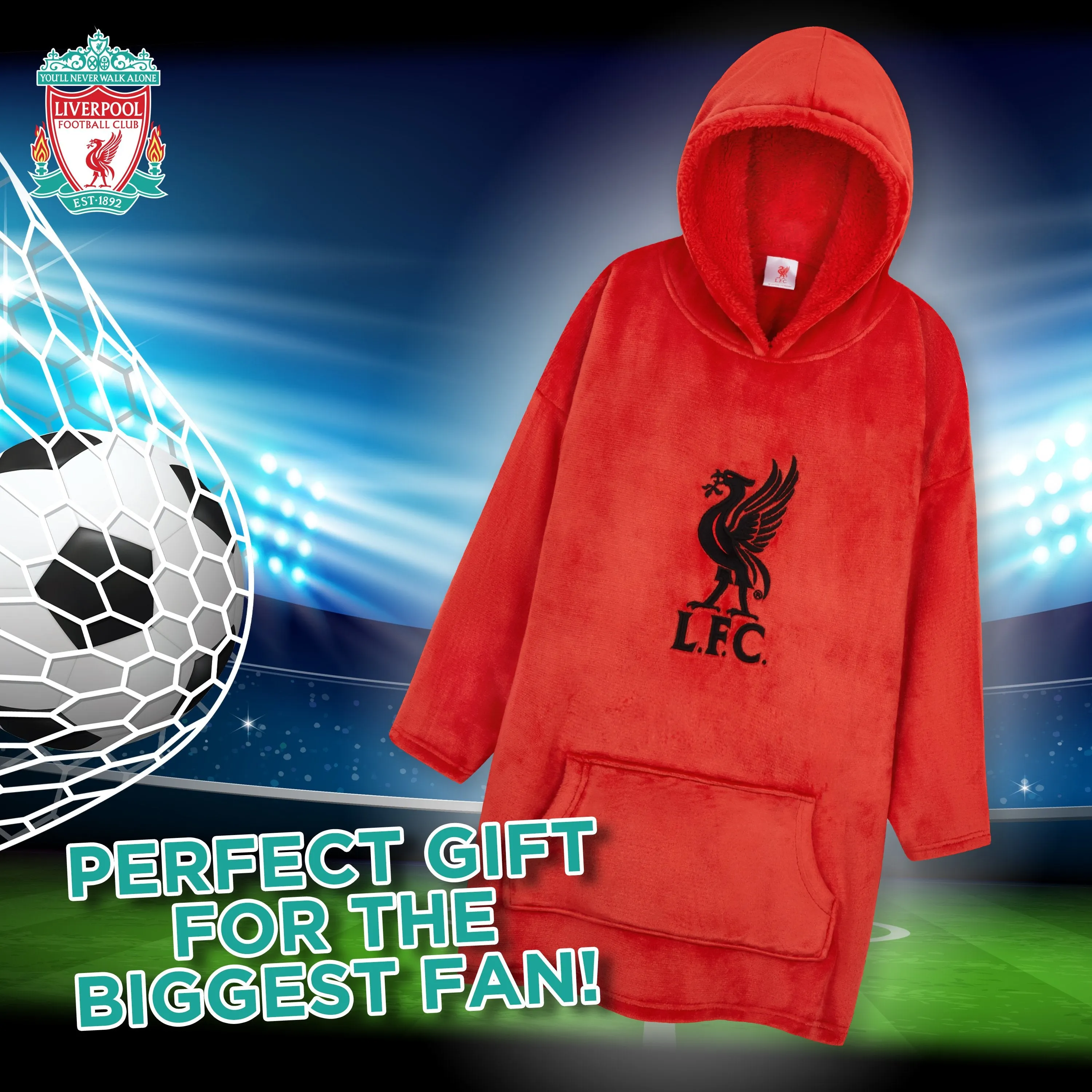 Liverpool F.C. Boys Hoodies, RED Oversized Hoodie Blanket, Kids Football Gifts