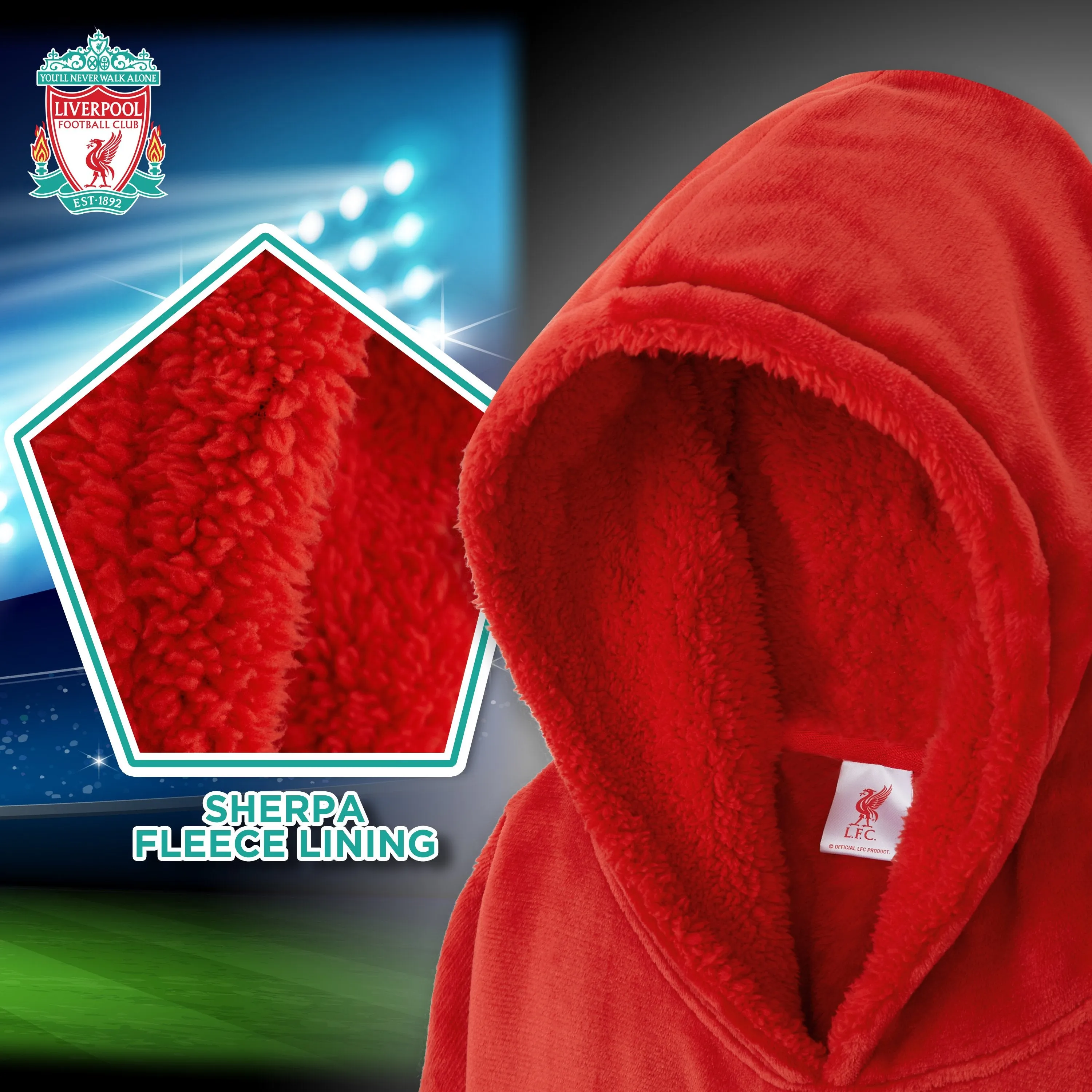 Liverpool F.C. Boys Hoodies, RED Oversized Hoodie Blanket, Kids Football Gifts