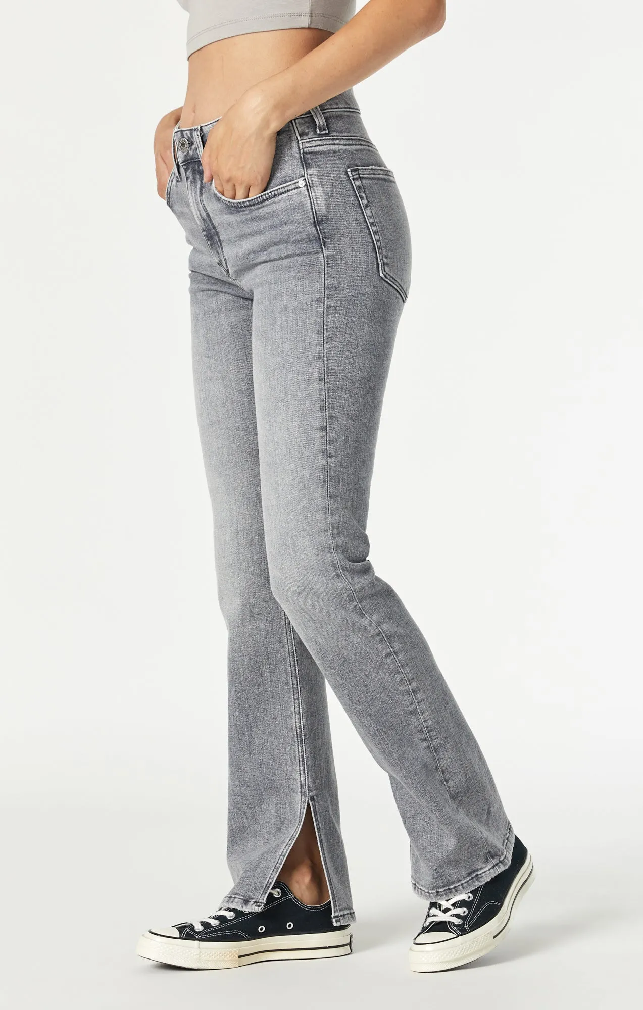 MARIA SLIT HEM FLARE IN VINTAGE GREY LA BLUE