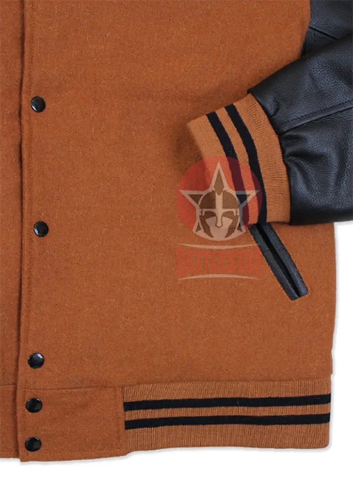 Men`s Brown Wool Varsity Chocolate Brown Sleeves