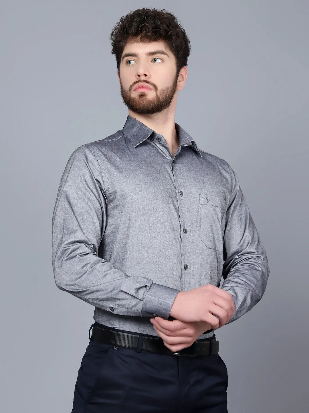 Men's Charcoal Grey Formal Plain Full Sleeve Shirt