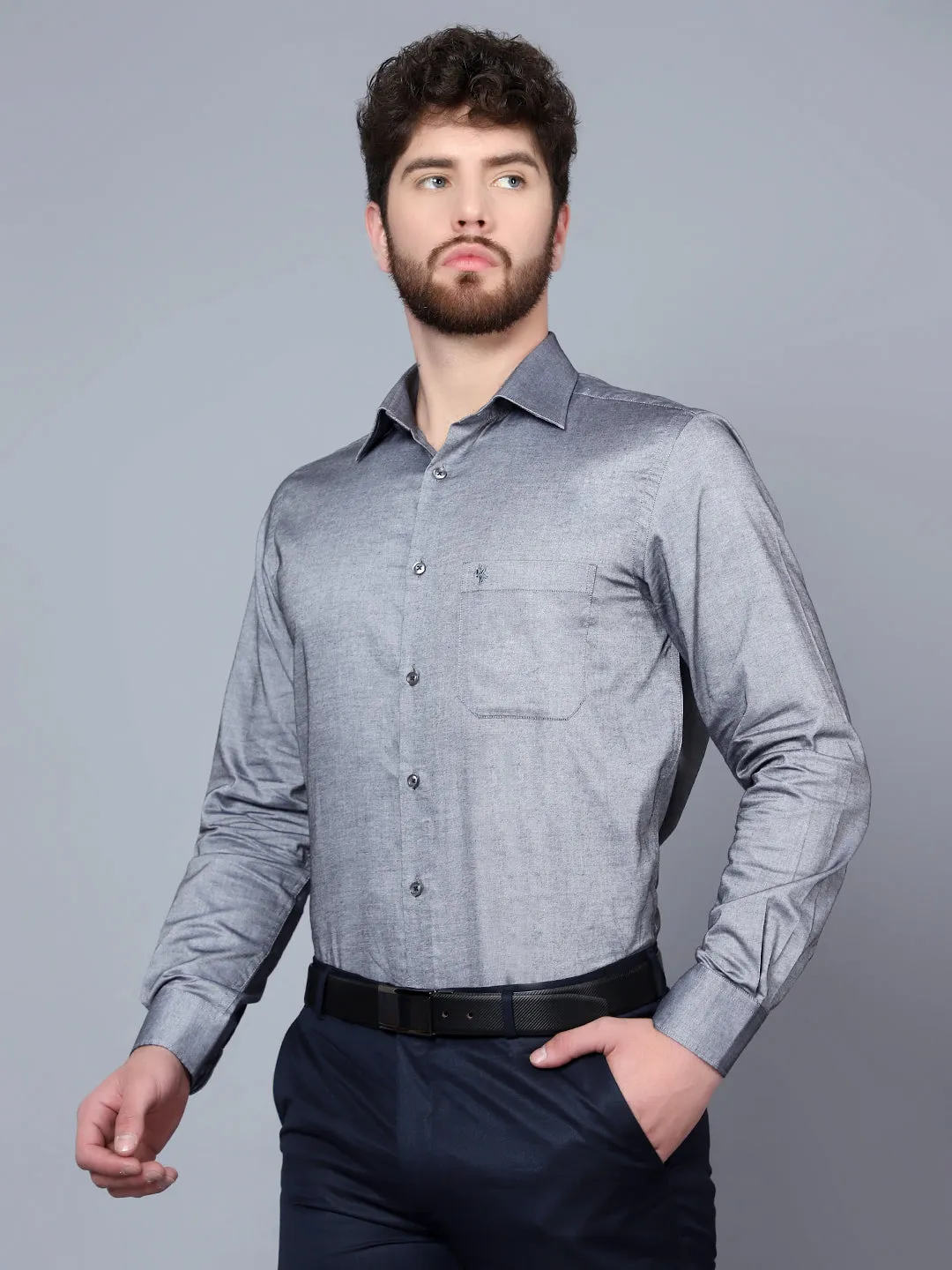 Men's Charcoal Grey Formal Plain Full Sleeve Shirt