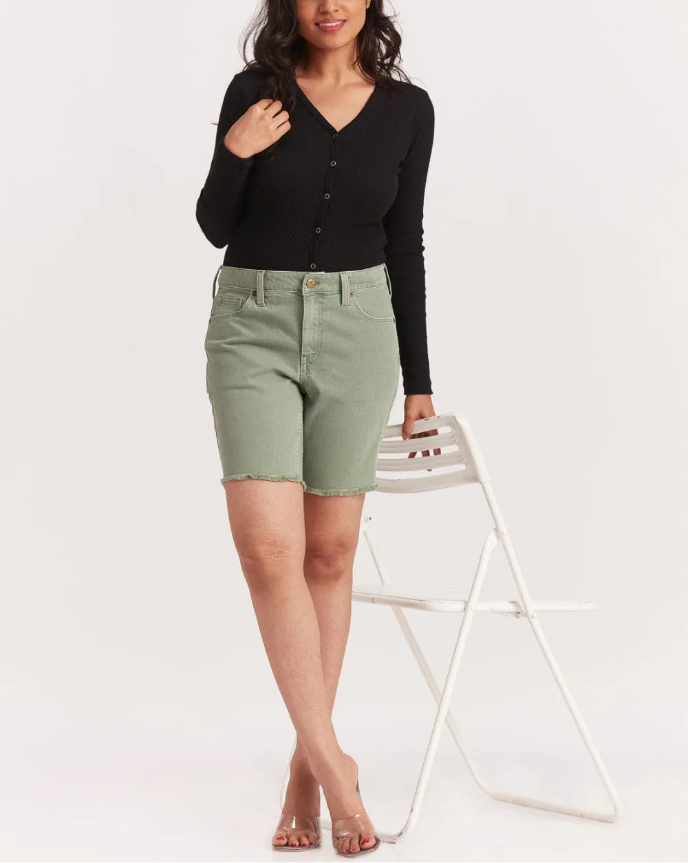 Mid Rise Colored Shorts - Washed Jade