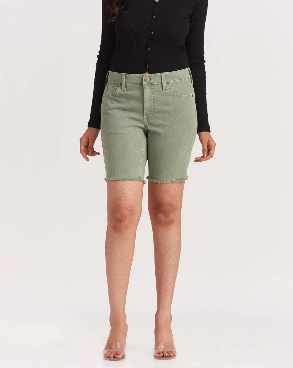 Mid Rise Colored Shorts - Washed Jade