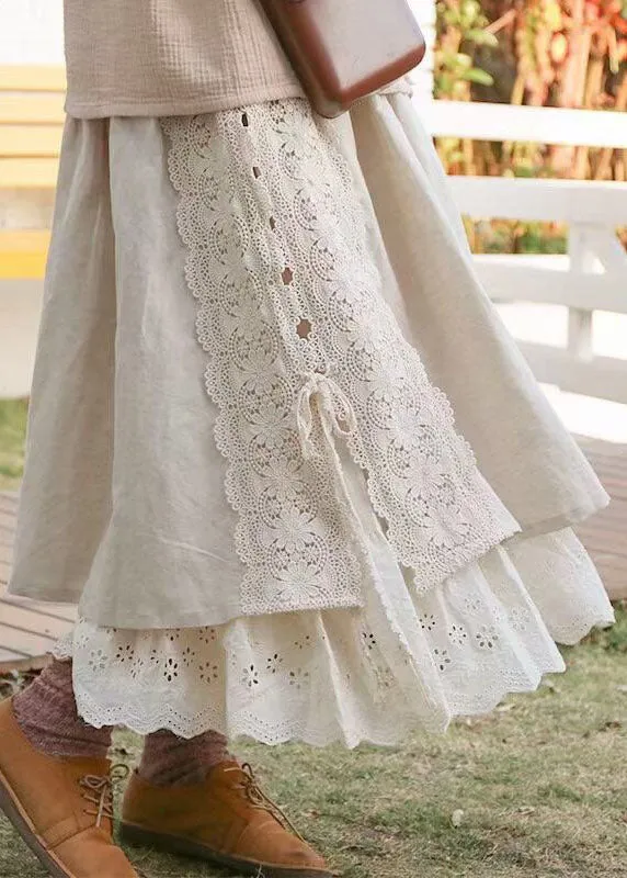 Modern Khaki Lace Patchwork Cute Skirts Spring