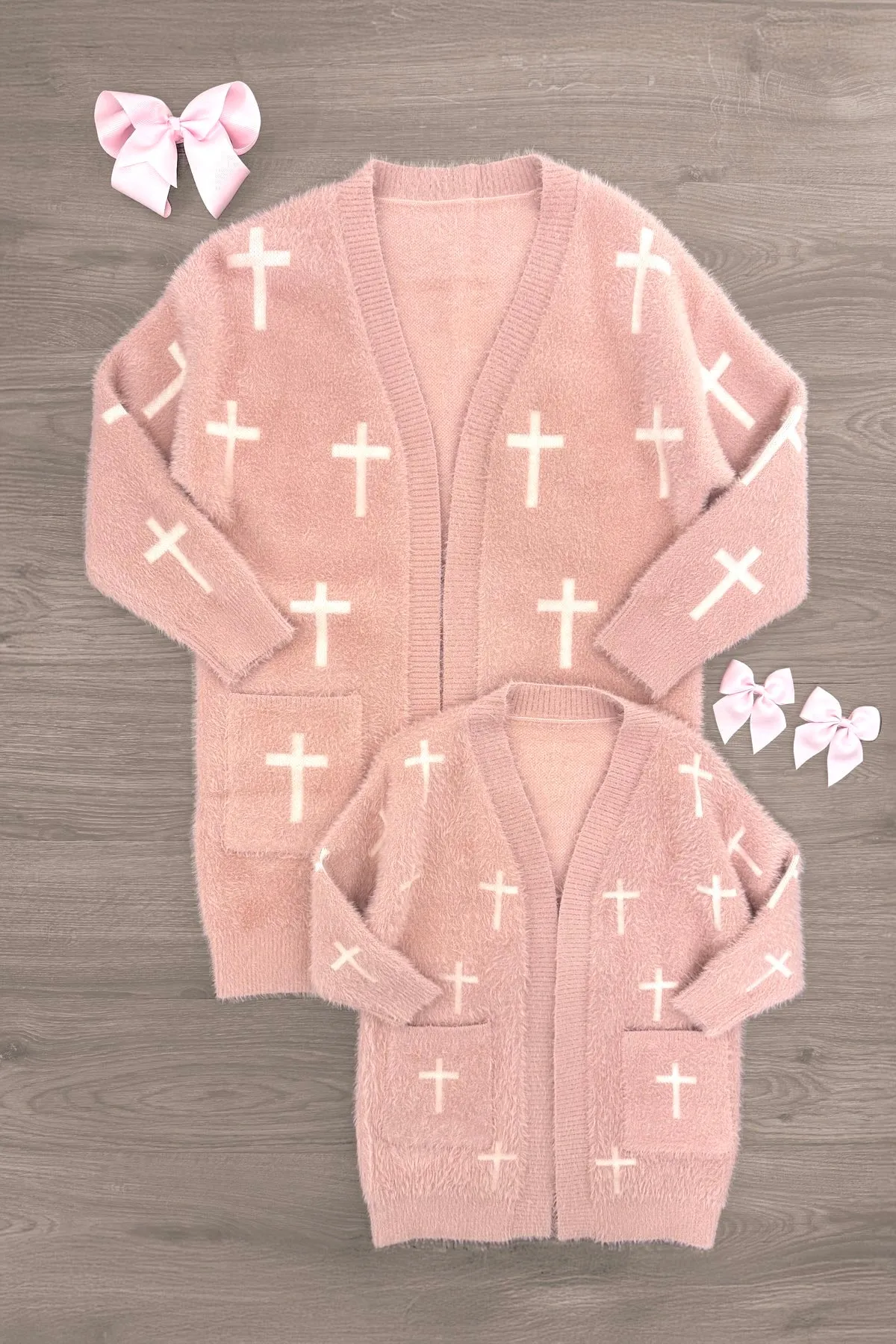 Mom & Me - Blush Pink Cross Cardigan