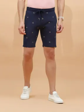 Navy Cotton Regular Fit Shorts For Men