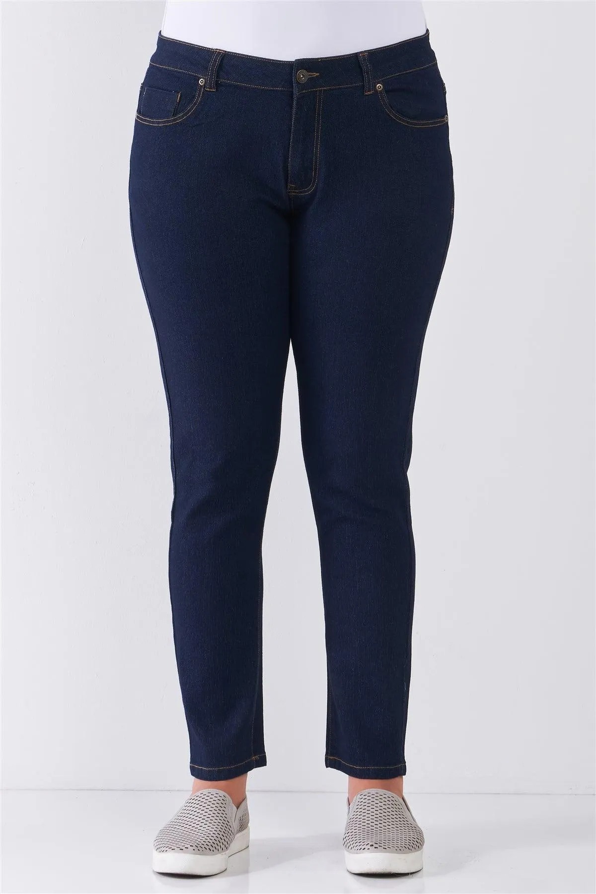 Plus Size Dark Blue Denim Mid-Rise Skinny Jeans