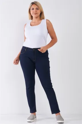 Plus Size Dark Blue Denim Mid-Rise Skinny Jeans