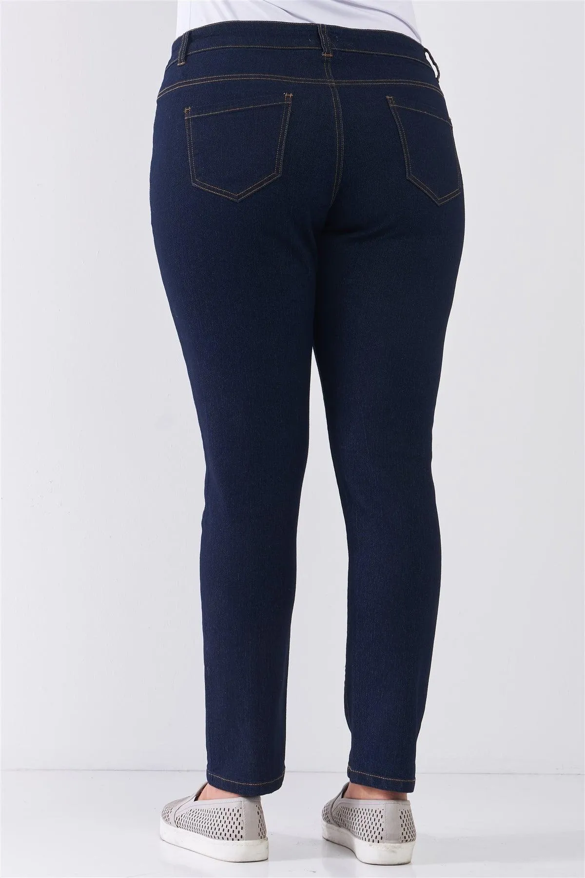 Plus Size Dark Blue Denim Mid-Rise Skinny Jeans