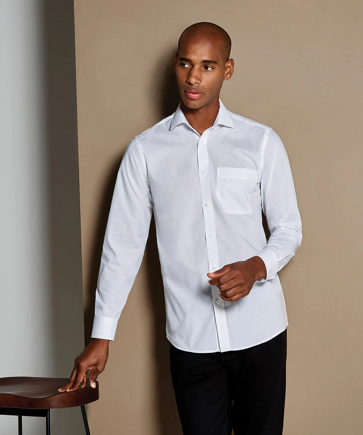 Poplin shirt long-sleeved (tailored fit) | Black*