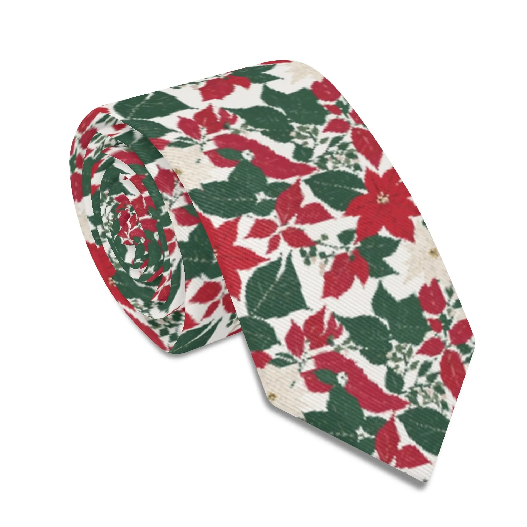 Red And White Poinsettia Flower Necktie