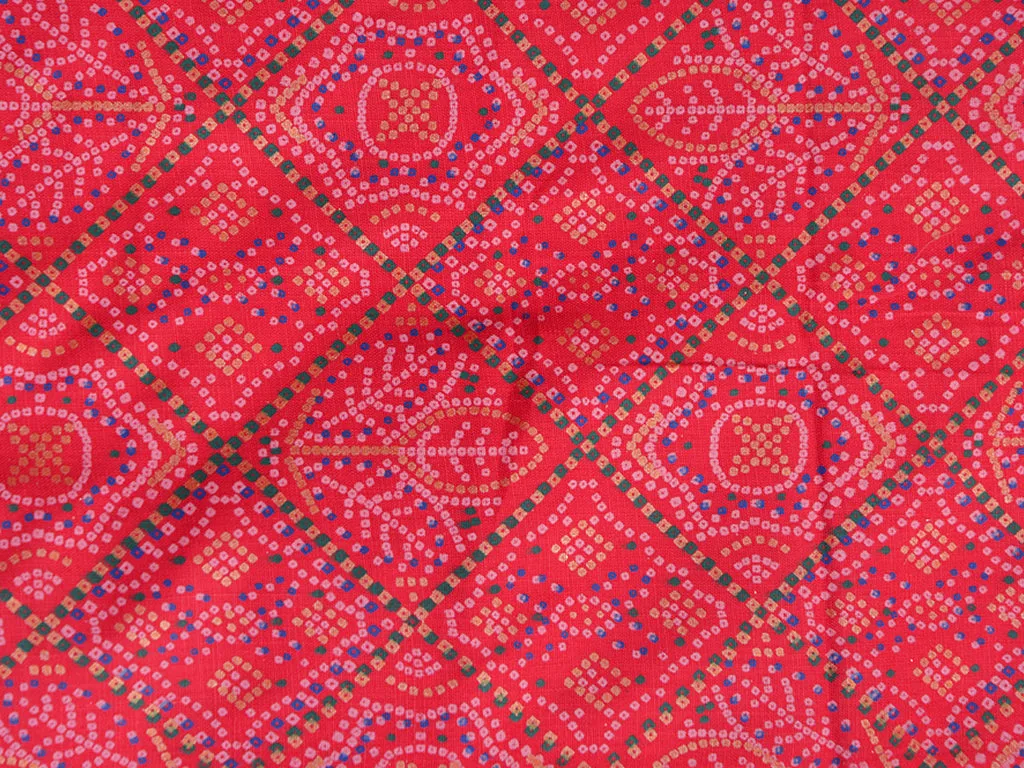 Red Traditional Bandhani Digital Printed Slub Cotton Fabric