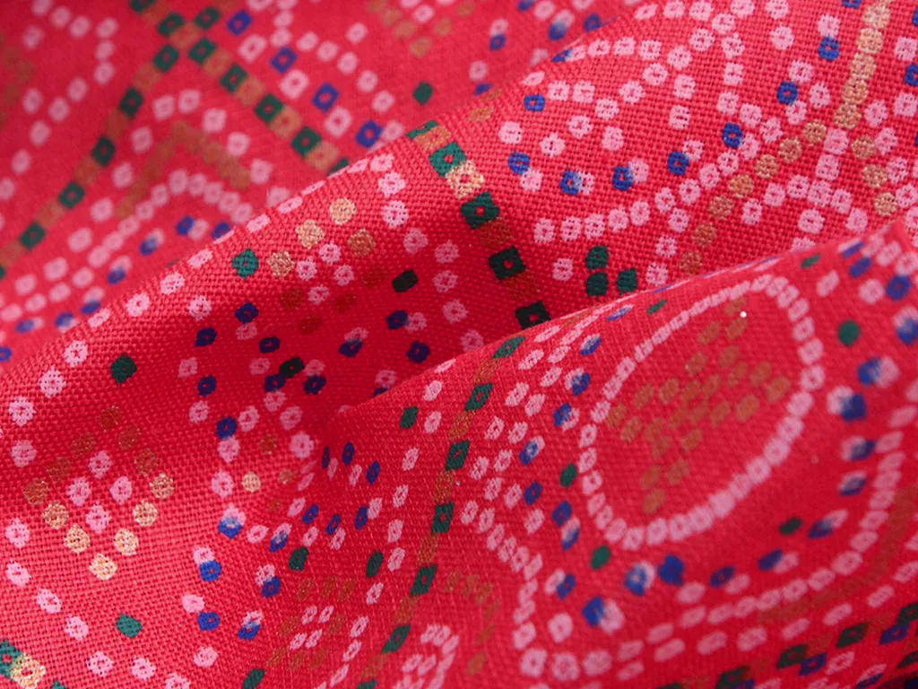 Red Traditional Bandhani Digital Printed Slub Cotton Fabric