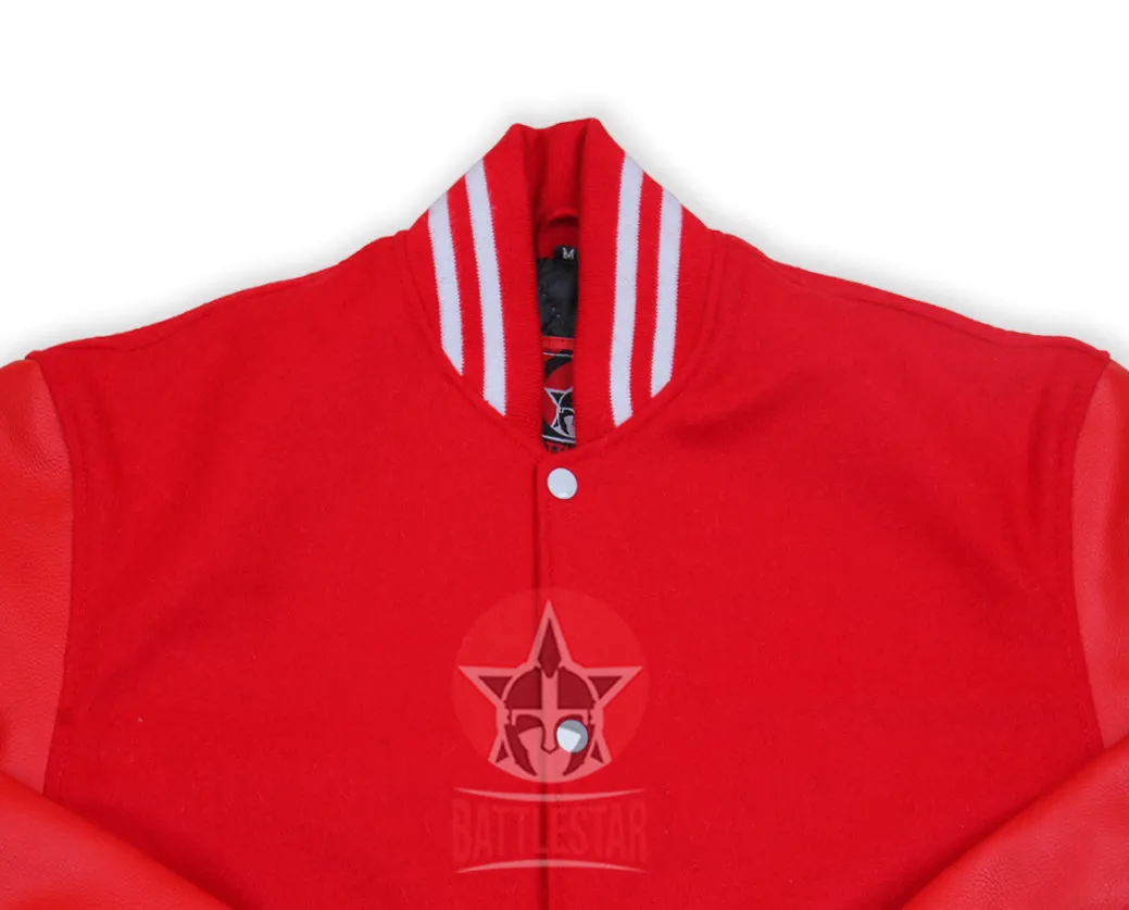 Red Wool & Leather Baseball Bomber Varsity Jacket