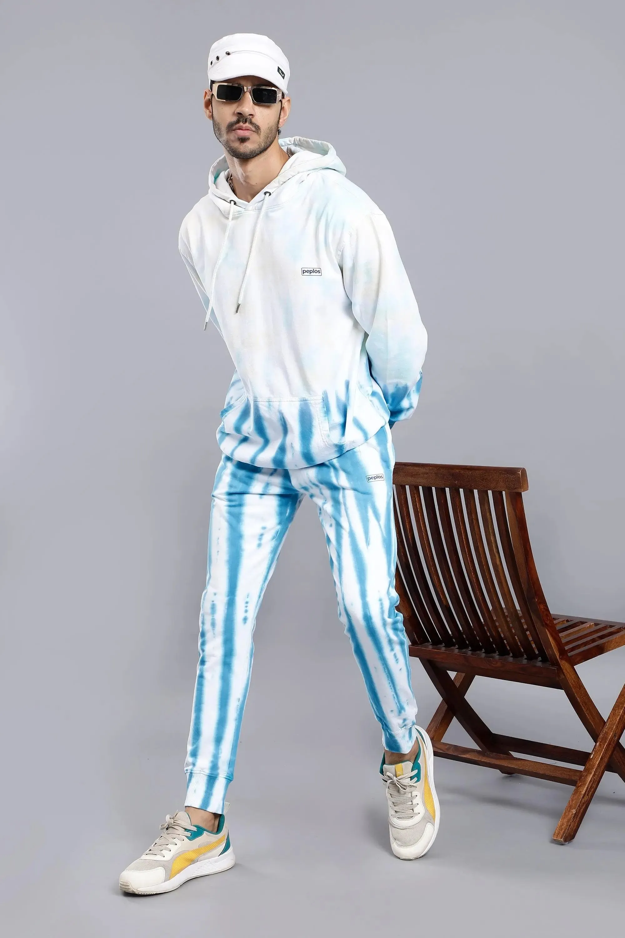 Regular Fit Solid White Tie & Dye Premium Trendy Hoodie For Men