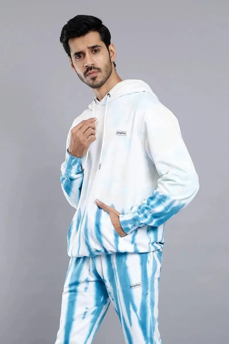 Regular Fit Solid White Tie & Dye Premium Trendy Hoodie For Men