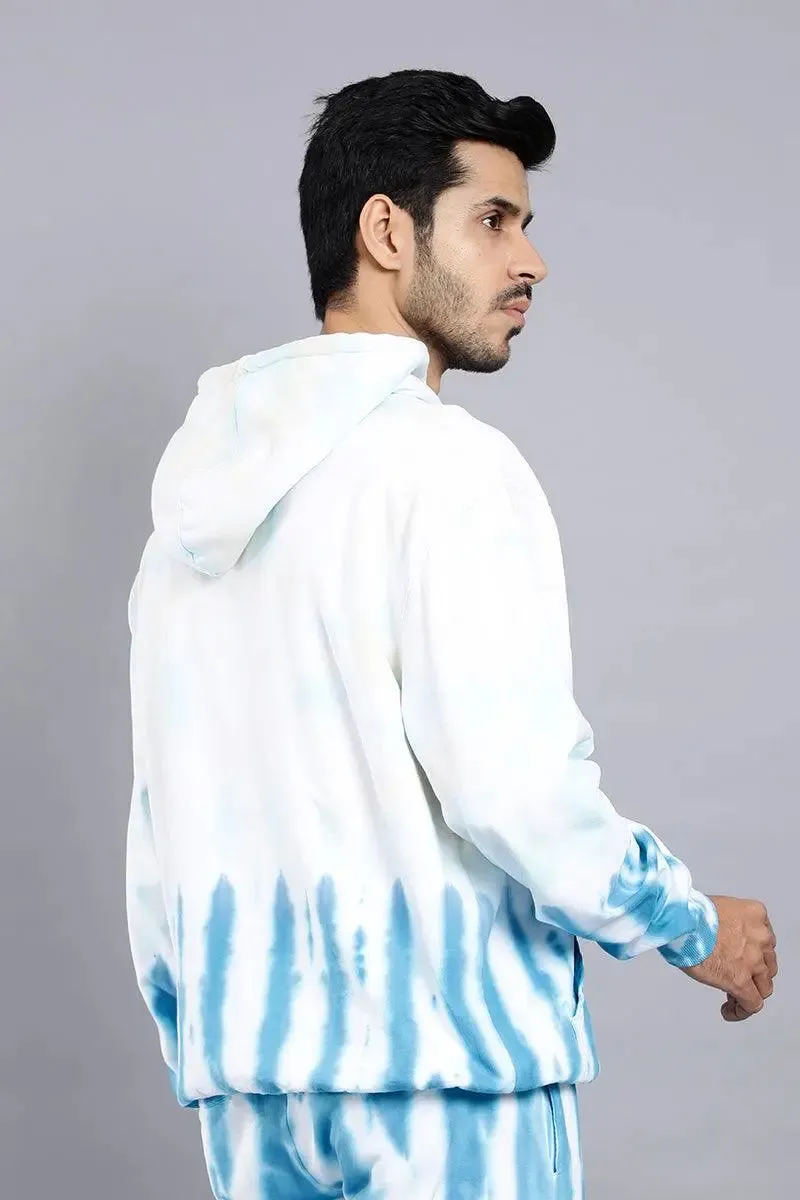 Regular Fit Solid White Tie & Dye Premium Trendy Hoodie For Men