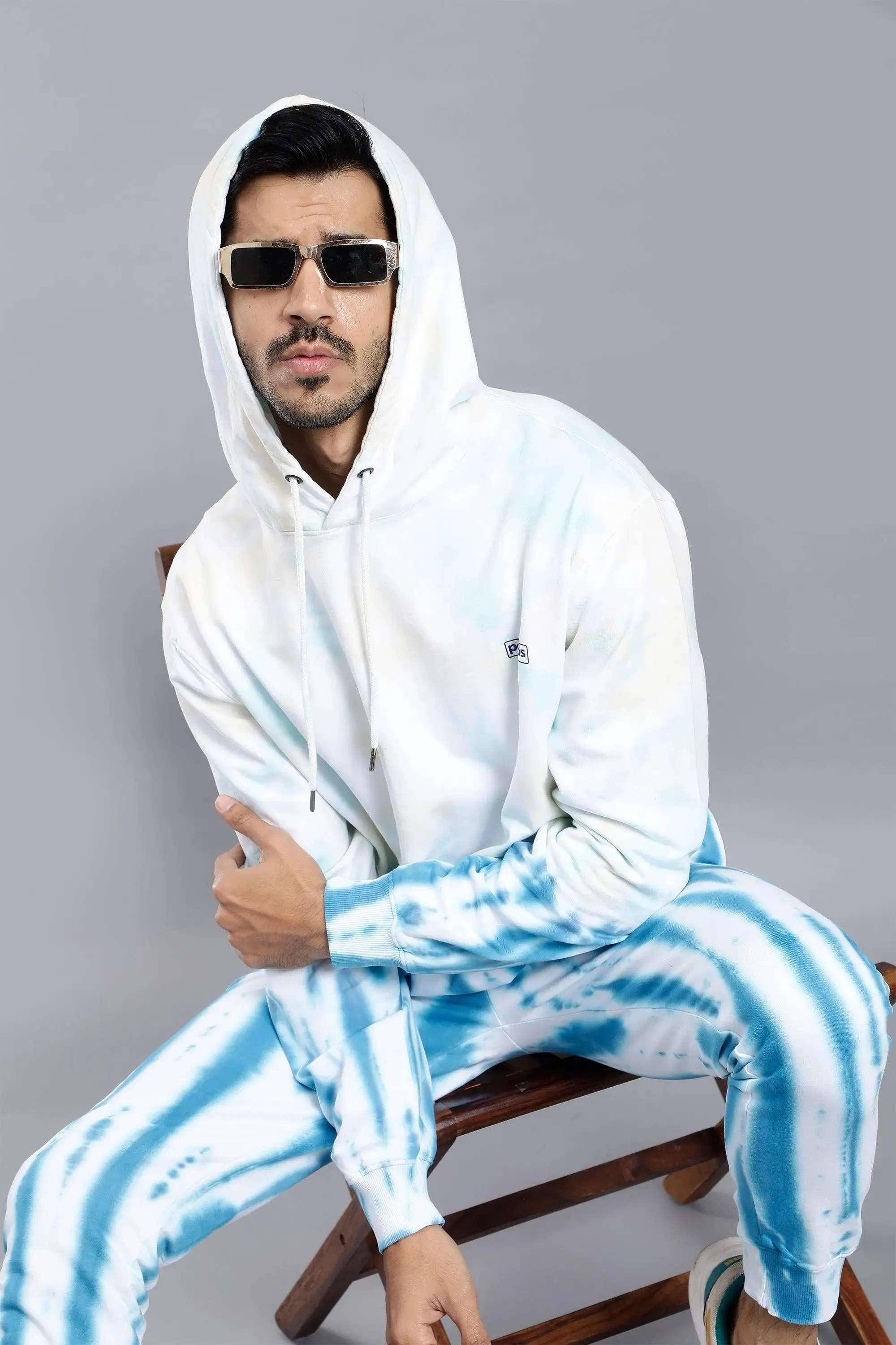 Regular Fit Solid White Tie & Dye Premium Trendy Hoodie For Men