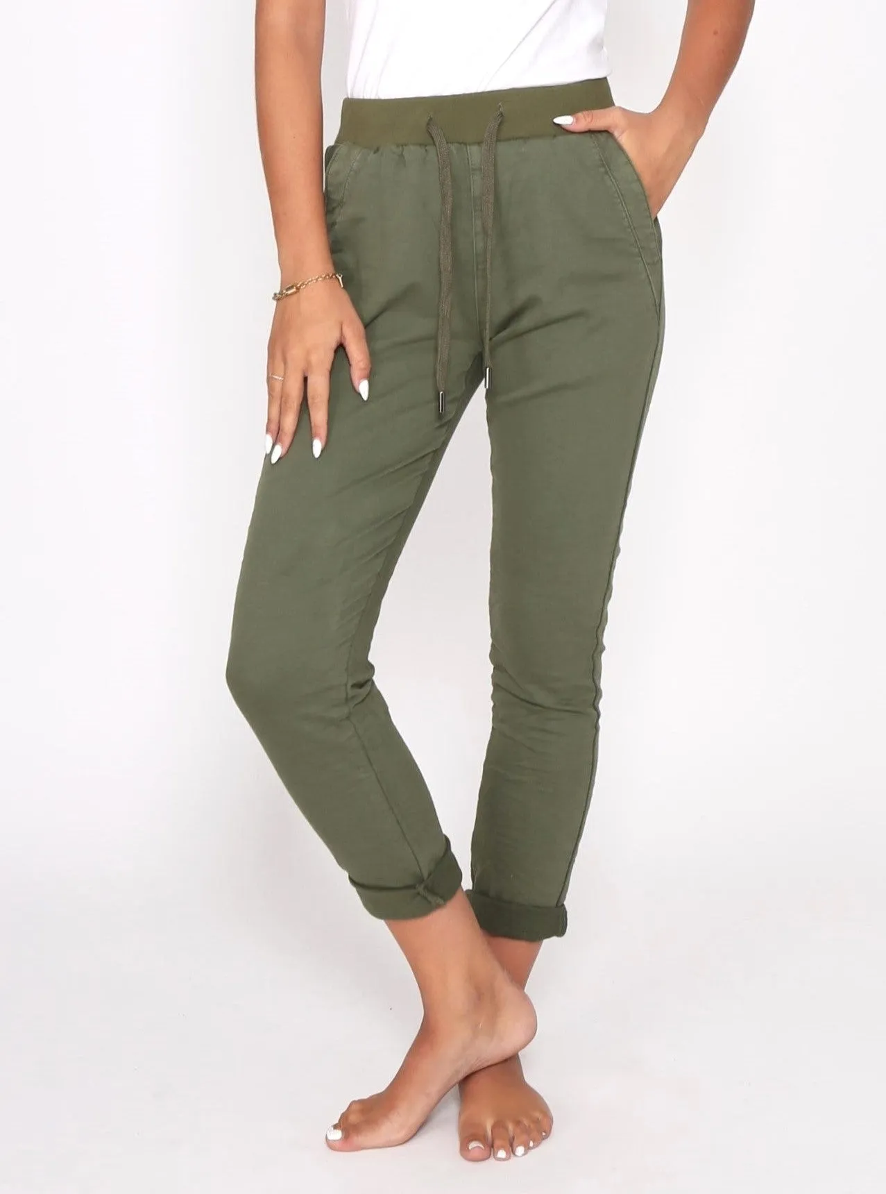 Riley Stretch Denim Joggers - Khaki