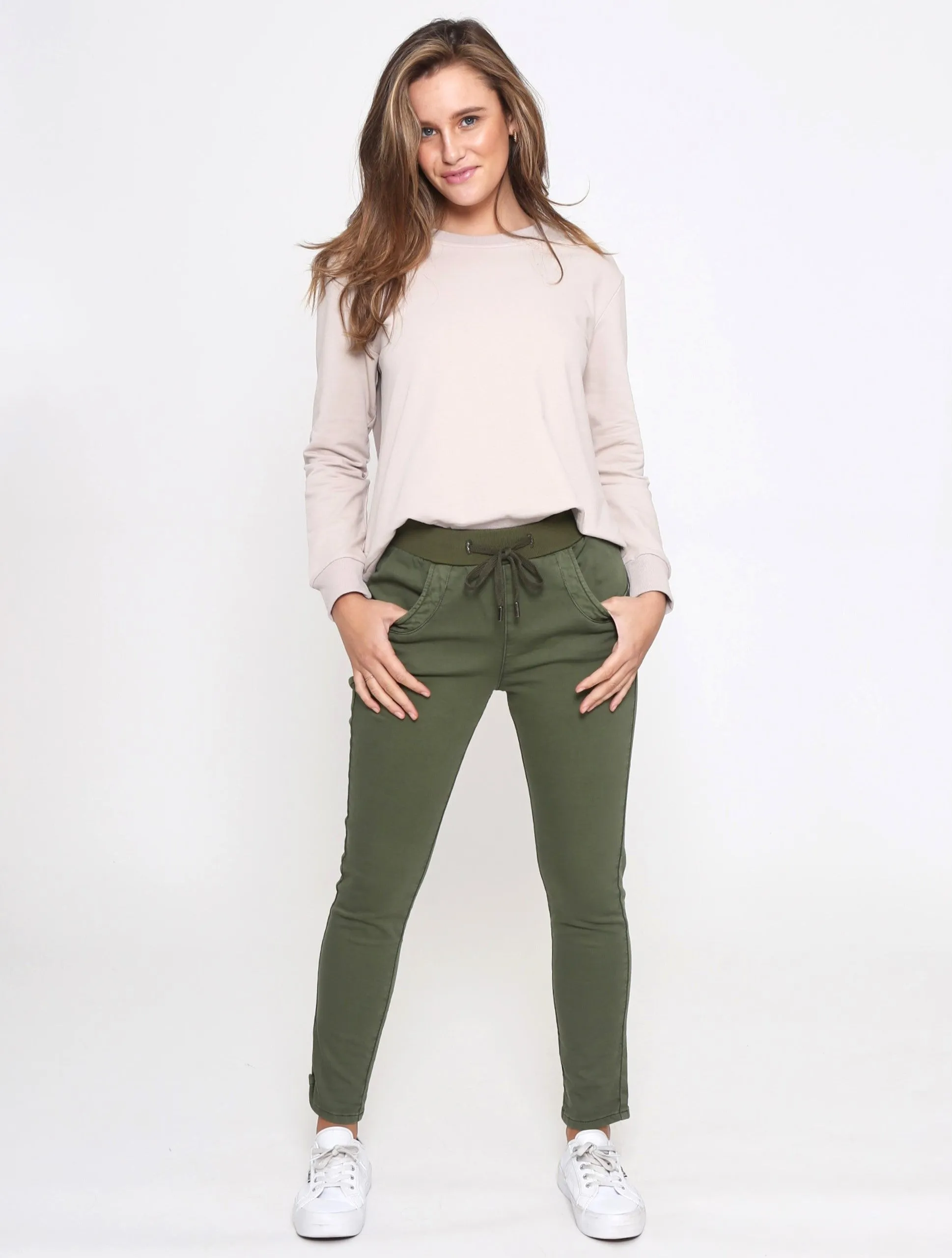 Riley Stretch Denim Joggers - Khaki